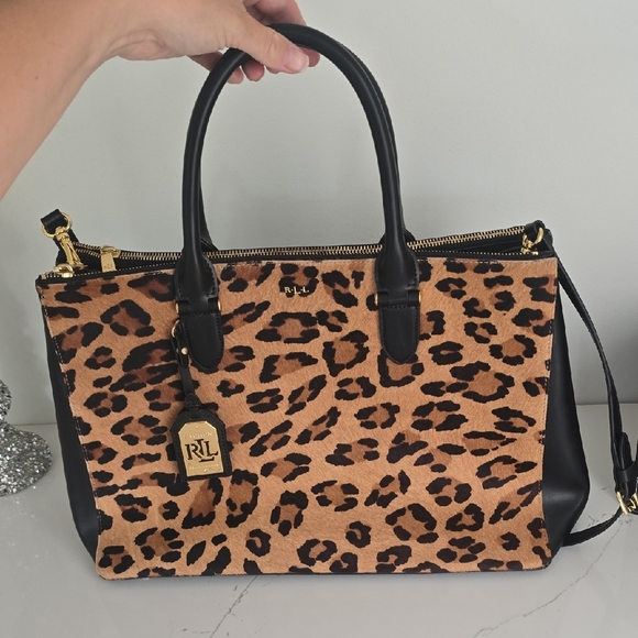 Ralph Lauren Leopard Print Satchel - Black and Tan - Picture 8 of 9